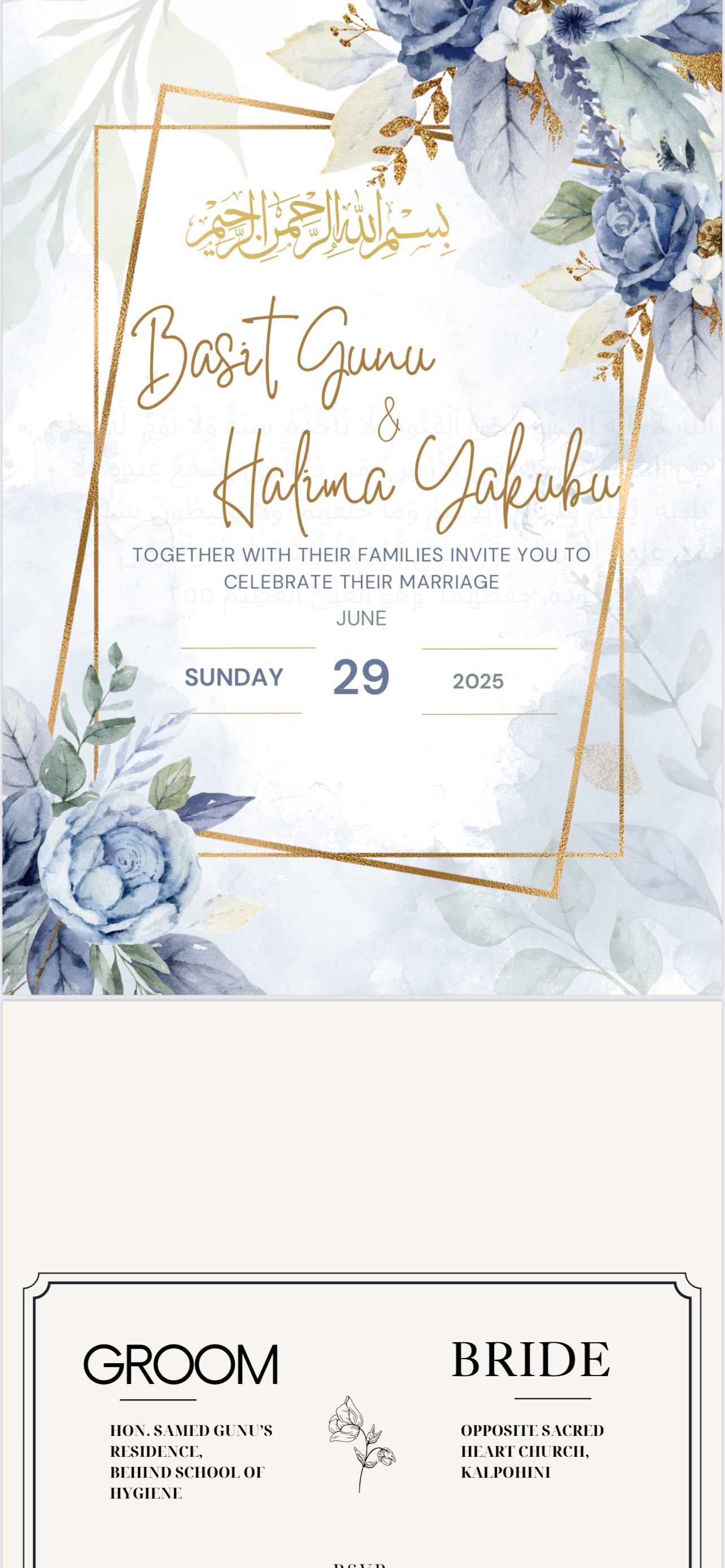 Basit & Hallie's Wedding Flier